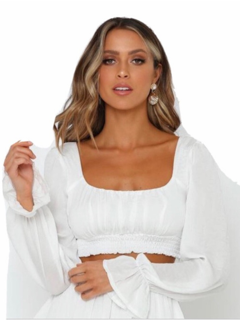 Hello Molly White Cropped Top, Ruffle Sleeves, Size Medium US 6